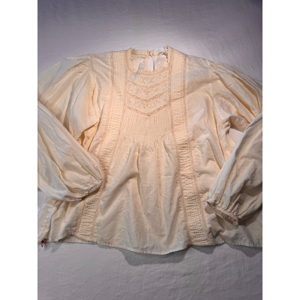 Primark Cares Cream Swiss Dot Lace Pintuck Blouse Victorian Long Sleeve 2XL